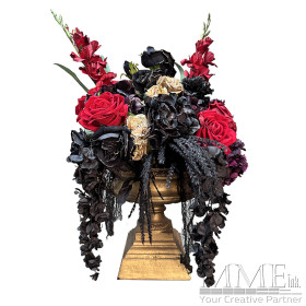 Red & Black Floral with Gold Vase